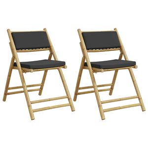 vidaXL Chaises de bistro pliantes lot de 2 coussins gris fonc&eacute; bambou