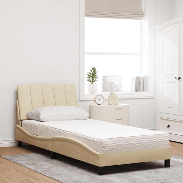 vidaXL Lit avec matelas Hanko cr&egrave;me 90x190 cm tissu