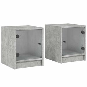 vidaXL Tables de chevet et portes vitr&eacute;es 2 pcs gris b&eacute;ton 35x37x42 cm