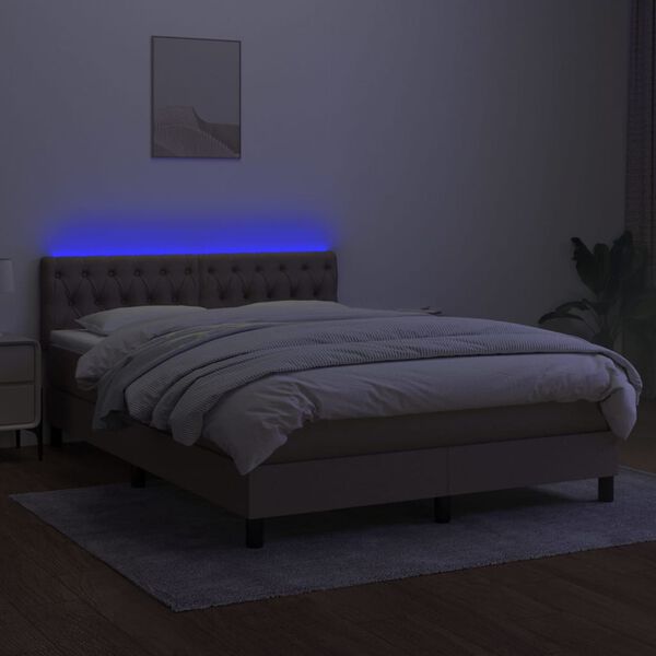 vidaXL Sommier &agrave; lattes de lit avec matelas LED Taupe 140x200 cm Tissu