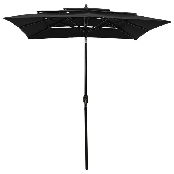vidaXL Parasol de jardin à 3 niveaux avec mât en aluminium noir 2x2 m