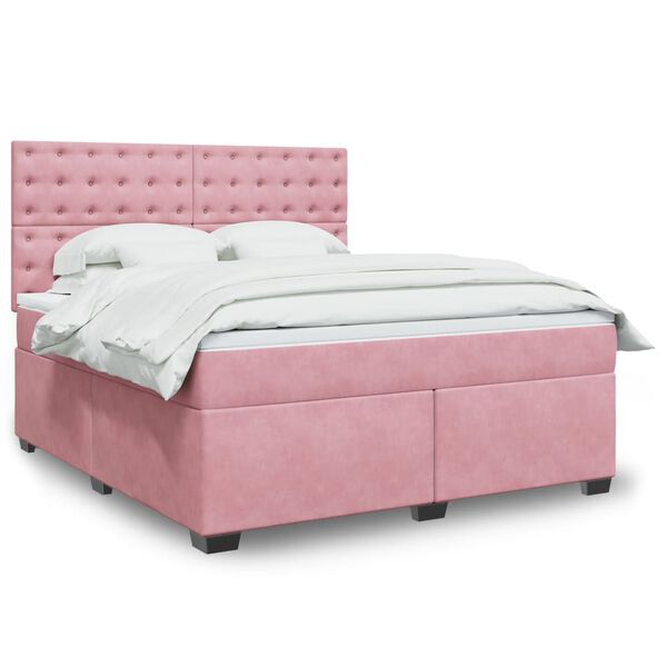 vidaXL Sommier &agrave; lattes de lit avec matelas Rose 180x200 cm Velours