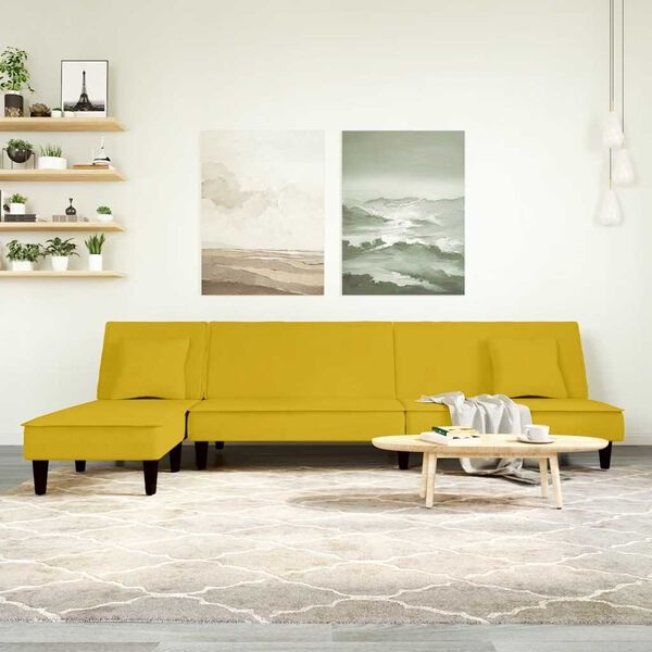 vidaXL Canap&eacute;-lit en forme de L jaune 255x140x70 cm velours