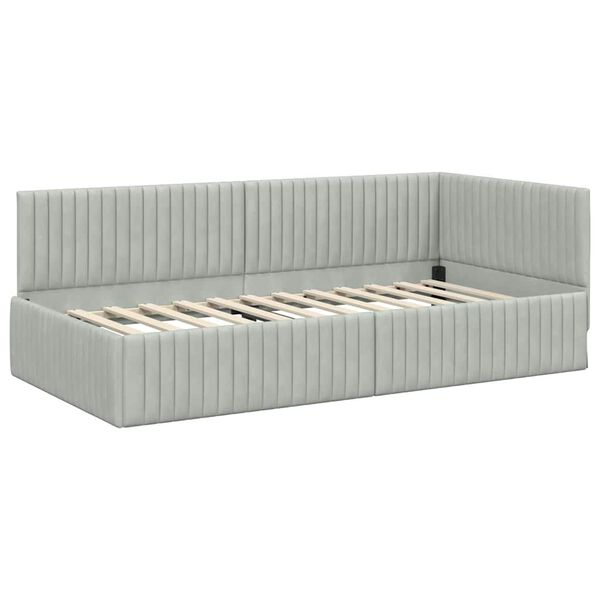 vidaXL Cadre de lit d'angle Gris clair 90 cm x 200 cm Velours