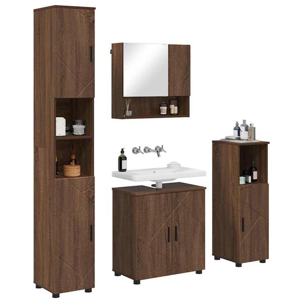 vidaXL Ensemble de mobilier de salle de bain 4 pcs Ch&ecirc;ne brun