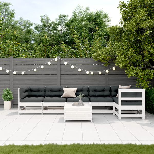 vidaXL Salon de jardin 7 pcs avec coussins blanc bois de pin massif