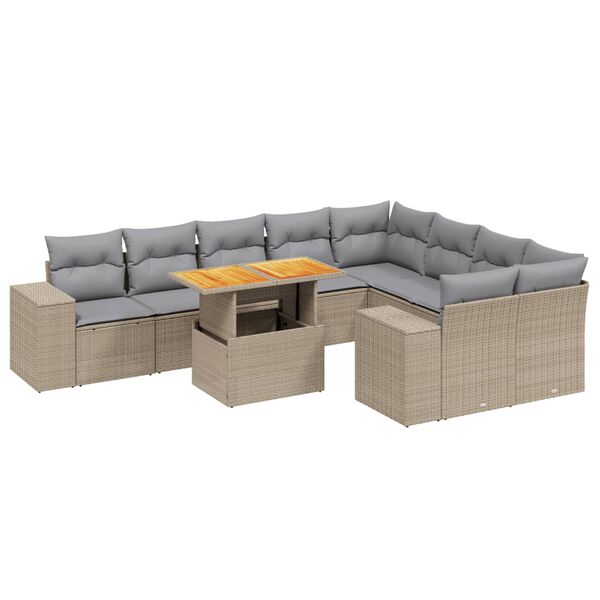 vidaXL Salon de jardin avec coussins 10 pcs beige résine tressée