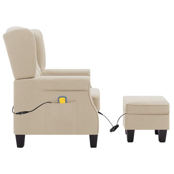 vidaXL Fauteuil de massage avec repose-pied Cr&egrave;me Tissu