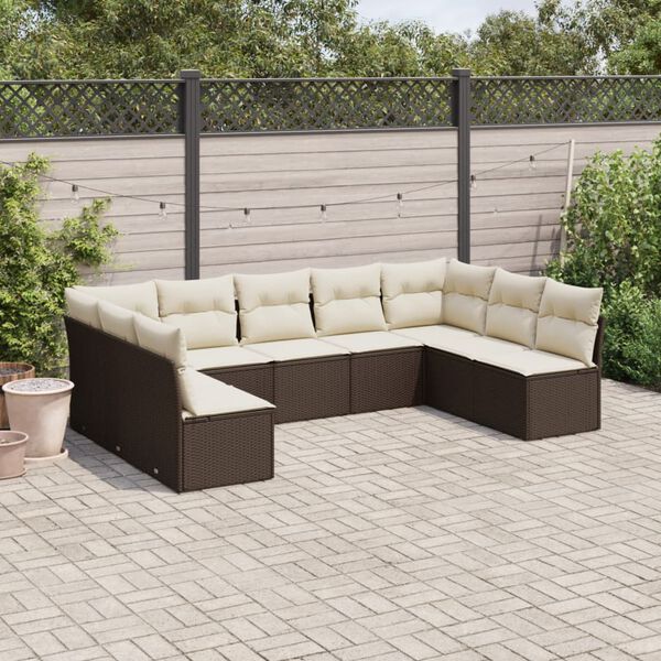 vidaXL Salon de jardin avec coussins 9 pcs marron r&eacute;sine tress&eacute;e