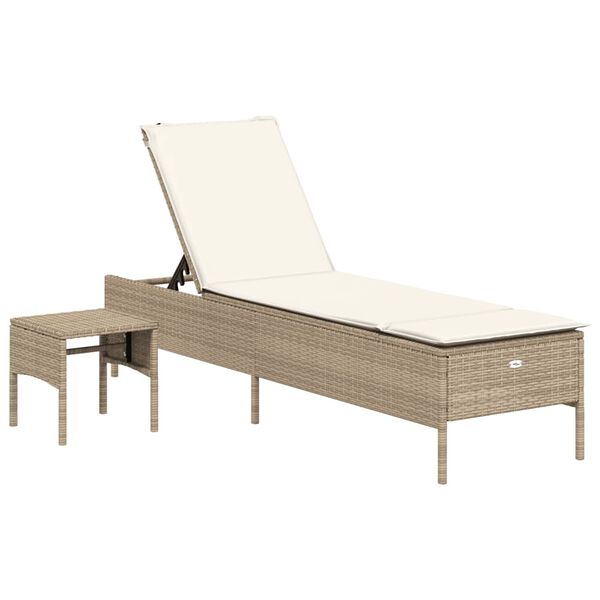 vidaXL Chaise longue avec table et coussin beige r&eacute;sine tress&eacute;e