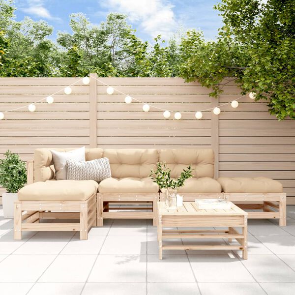 vidaXL Salon de jardin 6 pcs avec coussins bois massif