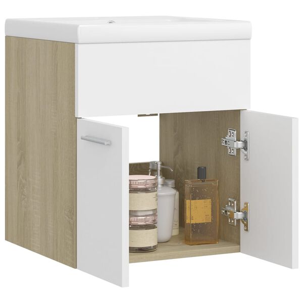vidaXL Armoire d'&eacute;vier et lavabo int&eacute;gr&eacute; Blanc/ch&ecirc;ne sonoma Agglom&eacute;r&eacute;