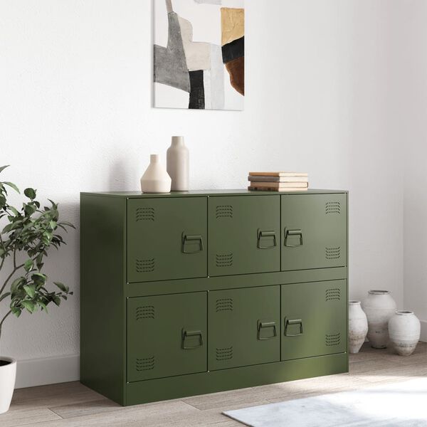vidaXL Buffet vert olive 99x39x73 cm acier