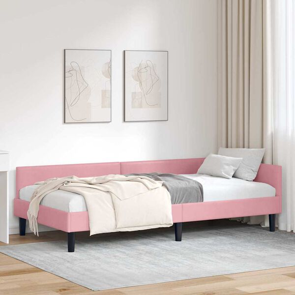 vidaXL Cadre de lit d'angle Rose 100 cm x 200 cm VeloursetContreplaqu&eacute;