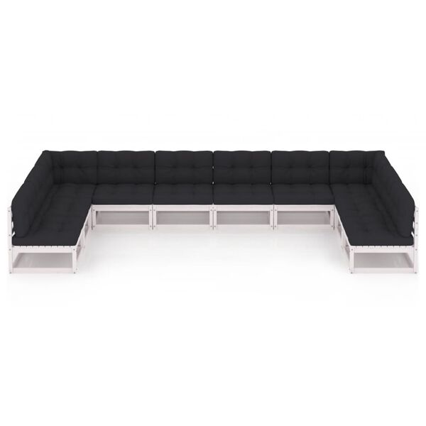 vidaXL Salon de jardin 10 pcs avec coussins Blanc Bois de pin massif