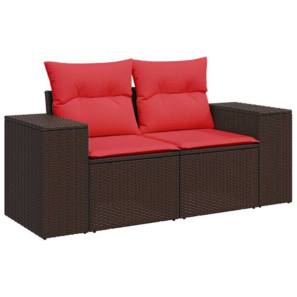 vidaXL Salon de jardin et coussins 7 pcs marron résine tressée acacia