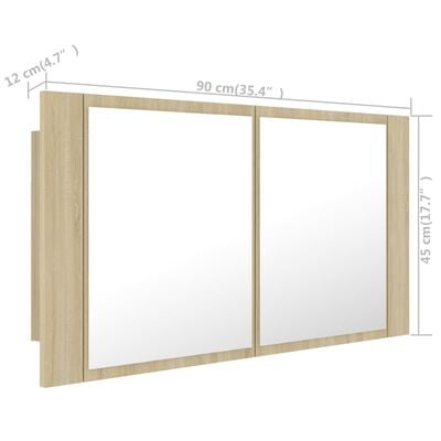 vidaXL Armoire à miroir à LED de bain Chêne sonoma 90x12x45 Acrylique