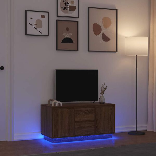 vidaXL Meuble TV avec lumi&egrave;res LED ch&ecirc;ne marron 100x41x50 cm