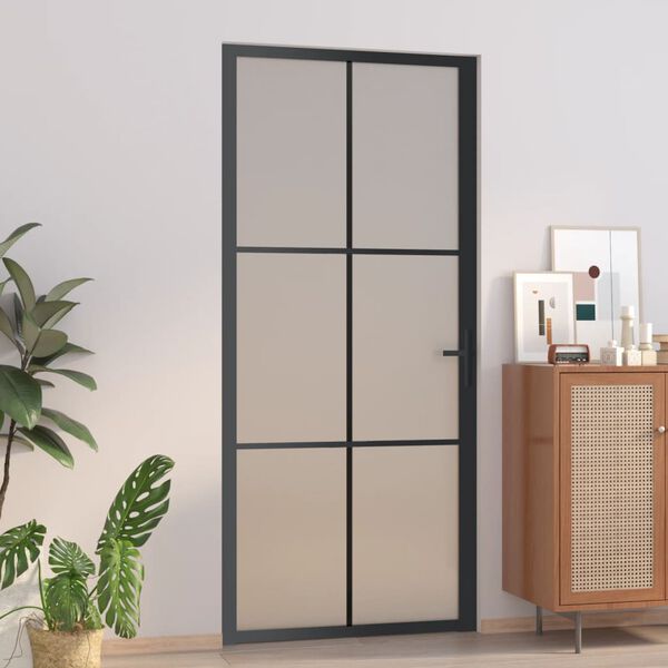 vidaXL Porte intérieure 93x201,5 cm Noir Verre mat et aluminium