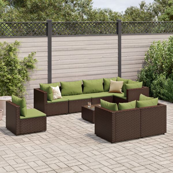 vidaXL Salon de jardin avec coussins 9 pcs marron r&eacute;sine tress&eacute;e
