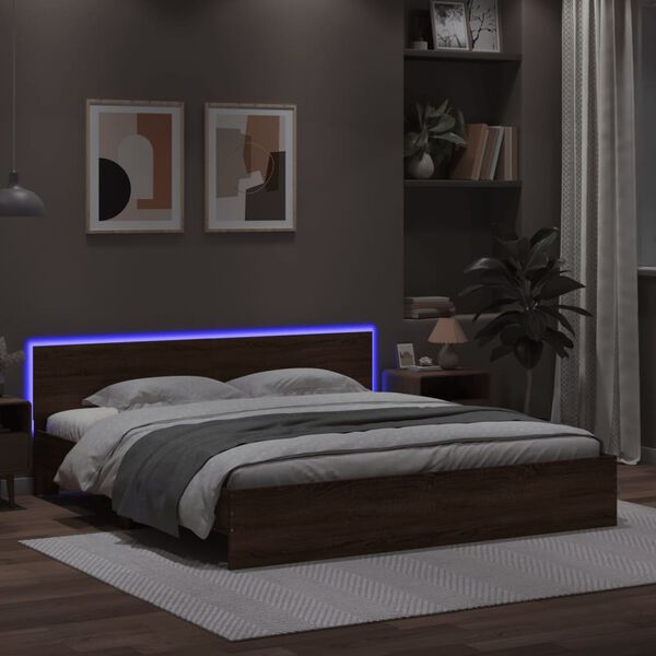 vidaXL Cadre de lit avec LED sans matelas ch&ecirc;ne marron 200x200 cm