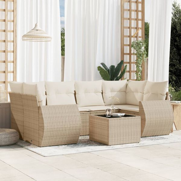 vidaXL Salon de jardin avec coussins 7 pcs beige r&eacute;sine tress&eacute;e
