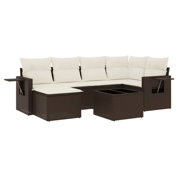 vidaXL Salon de jardin avec coussins 7 pcs marron r&eacute;sine tress&eacute;e