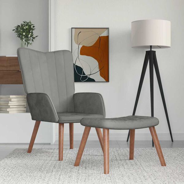 vidaXL Chaise de relaxation avec repose-pied Gris clair Velours