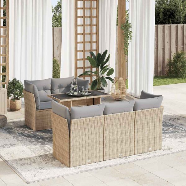 vidaXL Salon de jardin avec coussins 6 pcs beige r&eacute;sine tress&eacute;e
