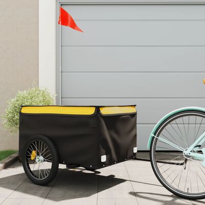 vidaXL Remorque de vélo noir et jaune 45 kg fer