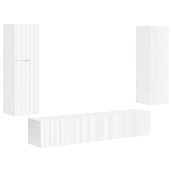 vidaXL Ensemble meuble TV 4 pcs Blanc brillant Bois d'ing&eacute;nierie