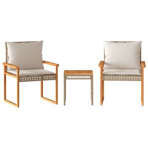 vidaXL Ensemble de bistro et coussins 3 pcs m&eacute;lange beige rotin acacia