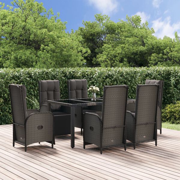 vidaXL Ensemble &agrave; manger jardin et coussins 7 pcs Noir et gris Rotin