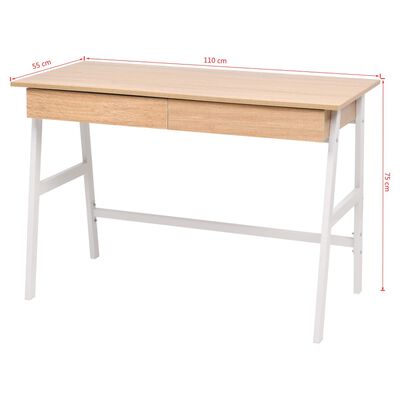 vidaXL Table d'écriture 110 x 55 x 75 cm Chêne et blanc