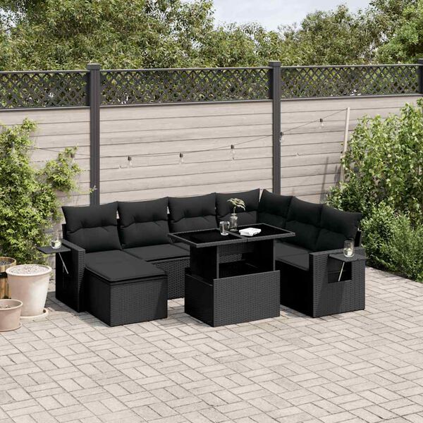 vidaXL Salon de jardin 9 pcs avec coussins noir r&eacute;sine tress&eacute;e