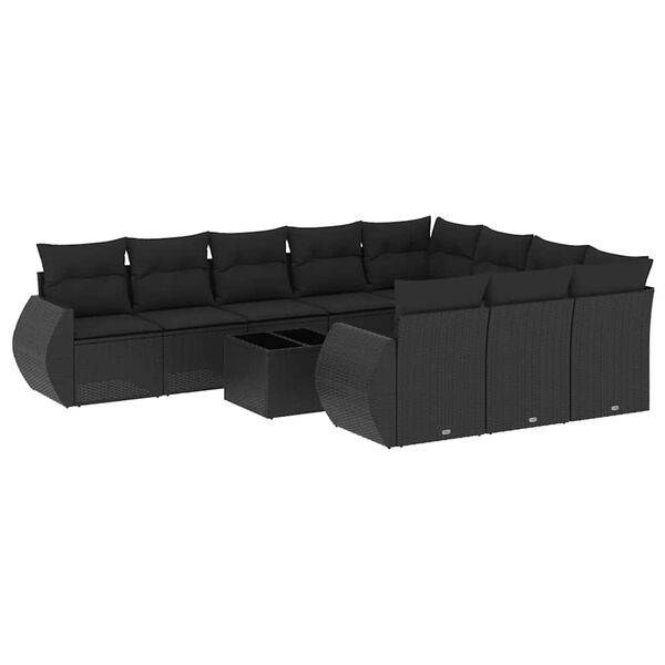 vidaXL Salon de jardin 11 pcs avec coussins noir r&eacute;sine tress&eacute;e