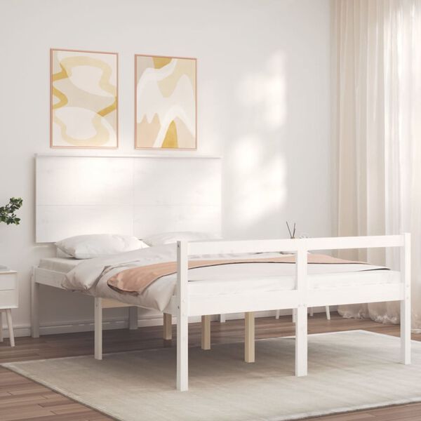 vidaXL Lit pour personne &acirc;g&eacute;e sans matelas blanc 140x190cm bois massif