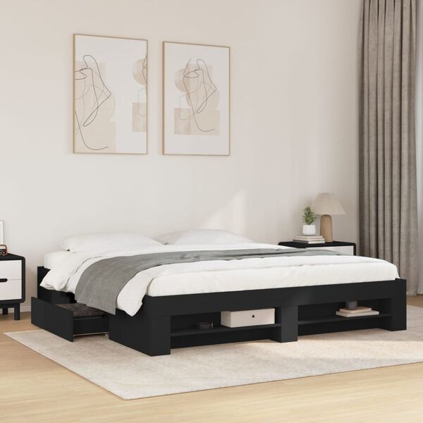 vidaXL Cadre de lit sans matelas noir 180x200 cm bois d'ing&eacute;nierie