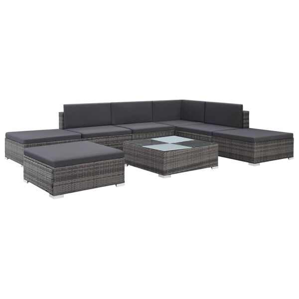 vidaXL Salon de jardin 8 pcs avec coussins R&eacute;sine tress&eacute;e Gris
