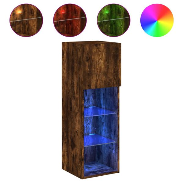 vidaXL Meuble TV avec lumi&egrave;res LED ch&ecirc;ne fum&eacute; 30,5x30x90 cm