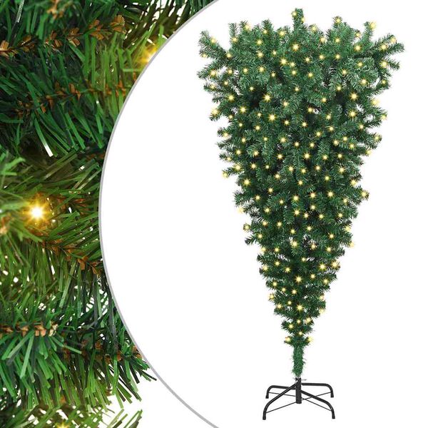 vidaXL Sapin de No&euml;l artificiel pr&eacute;-&eacute;clair&eacute; &agrave; l'envers Vert 180 cm PVC