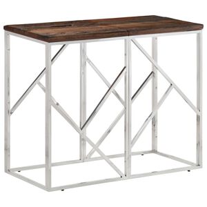vidaXL Table console argent&eacute; acier inoxydable et bois de m&eacute;l&egrave;ze massif