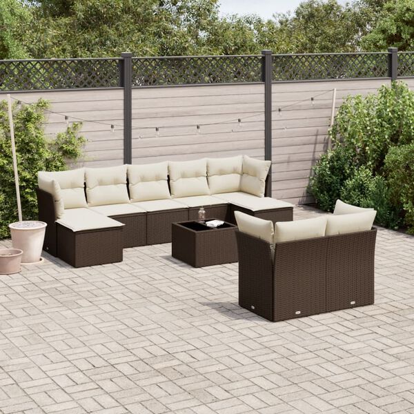 vidaXL Salon de jardin 10 pcs avec coussins marron r&eacute;sine tress&eacute;e