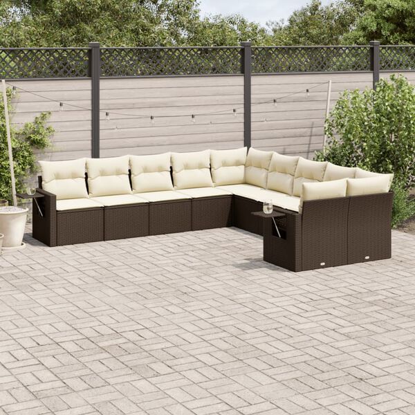 vidaXL Salon de jardin 10 pcs avec coussins marron r&eacute;sine tress&eacute;e