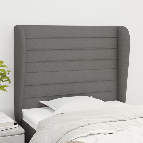 vidaXL T&ecirc;te de lit avec oreilles Gris fonc&eacute; 93x23x118/128 cm Tissu
