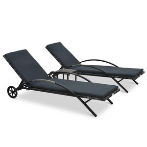 vidaXL Bains de soleil avec table en r&eacute;sine tress&eacute;e anthracite
