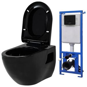 vidaXL Toilette suspendue au mur avec r&eacute;servoir cach&eacute; C&eacute;ramique Noir