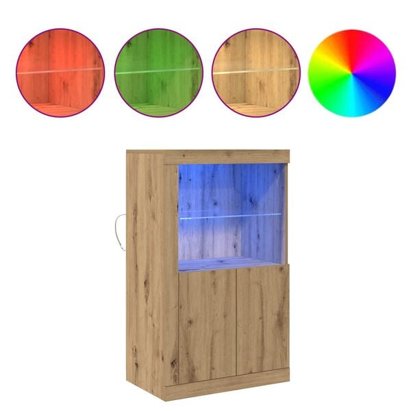vidaXL Buffet LED Ch&ecirc;ne artisanal 60,5 x 37 x 100 cm Bois d'ing&eacute;nierie