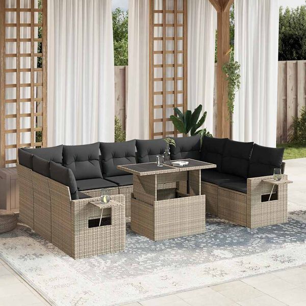 vidaXL Salon de jardin avec coussins 10 pcs gris clair r&eacute;sine tress&eacute;e