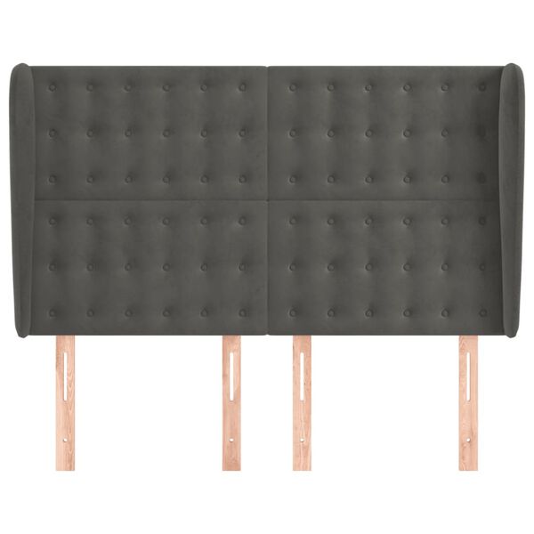 vidaXL T&ecirc;te de lit avec oreilles Gris fonc&eacute; 147x23x118/128 cm Velours